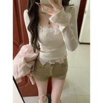 Pure Desire Women's Lace Square Neck Long-Sleeve Base Layer Top - Autumn/Winter 2025 M