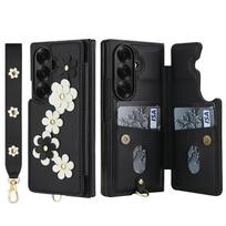 For Samsung Galaxy Z Fold 7 6 5 4 Case, Wallet with Card Holder,Cute Flower Design Crossbody Purse,Magnetic Kickstand Shockproof For Galaxy Z Fold 7