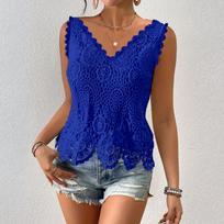 Women's Fashion Lace V-Neck Hollowed-Out Short Sleeveless Vest Top L