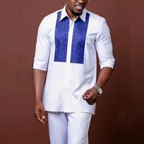 -African Style Men's Versatile Wedding Suit: 2-Piece Set with Round Neck Long Sleeve Top and Pants M
