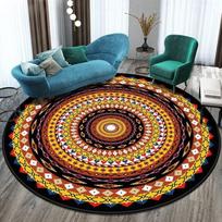 Round Area Rug With Mandala Style Geometric Floral Patterns In Vibrant Colors Boho Chic Style Soft Durable Floor Decor 60cm