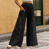 Ladies' Casual Wide Leg Pants With Lace Patchwork Pants M