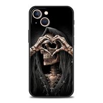 Grim Reaper Skull Skeleton Phone Case Cover for iPhone 16 15 14 13 12 Pro Max 11 7 8 Plus XR XS Max Shockproof Silicone Soft Bag iPhone 12Pro Max gray