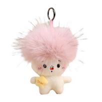 Funny Plush Keychain Cute Bag Charms with Pom Pom Hair Soft Stuffed Keyrings for Handbag Backpack Purse Accessory C black