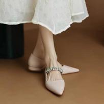 popular  Rhinestones Low Heels Sexy Women's Shoe White Pointed Toe Grace Women Shoes 2024 Summer Autumn New Wedding Bride Pumps 40