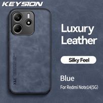 KEYSION Luxury Retro PU Leather Case for Redmi Note 14 Pro+ 5G 14 5G Soft Silicone+PC Shockproof Phone Cover for Xiaomi POCO X7 for Redmi Note 14 5G mėlyna