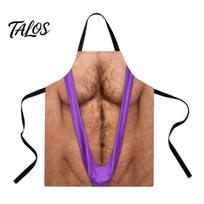 Practical Prank Gifts for Dad Funny 3D Hairy Men's Body Apron, Novelty Muscle Print BBQ Adjustable Bib Apron Cooking Bib, Polyester Kitchen violetinė