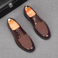 Luxury Men's Lace Up Suede Patent Leather Mixed Business Flats Shoes Male Designer Homecoming Wedding Dress Footwear 38