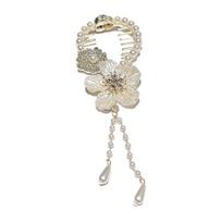 Lady Ponytail Claw Gėlė ilgas kutas Camellia Faux Pearl Blizgantis Kalnų krištolas plaukų dekoras su dantukais Neslystantis ir neslystantis plaukų segtukas plaukų priedai balta