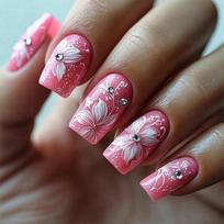 24PCS Dark Luxury Purple Floral Press on Nails with Square European Hand Painted Vintage Cherry Blossoms Artistic False Nails brown