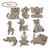 9pcs/lot Unfinished Wood Animal Jungle Cutouts,Wooden Crafts to Paint for Kids Woodland Animal Craft Forest Animal Shapes Slice