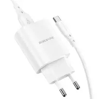 Borofone BN1 Innovative travel charger | 10.5W | USB-A, USB-C | with USB-A to USB-C cable included | white