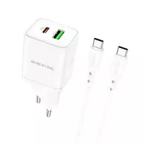 Borofone BN7 travel charger | 20W | PD, QC | USB-A, USB-C | with USB-C to USB-C cable included | white