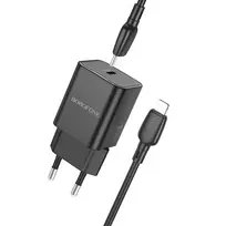 Borofone BN13 travel charger | 30W | PD, QC, GaN, PPS | USB-C | with USB-C to Lightning cable included | black