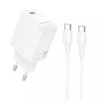 Borofone BN28 Fuente travel charger | 30W | PD, QC, PPS | USB-C | with USB-C to USB-C cable included | white