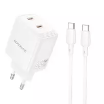 Borofone BN31 travel charger | 45W | GaN, PD, QC | USB-C | with USB-C to USB-C cable included | white