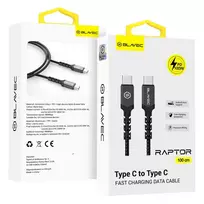 Blavec Cable Raptor braided - Type C to Type C - PD 100W 5A 1 metre Apple CarPlay/Android Auto (CRA-CC5BG10) black-grey