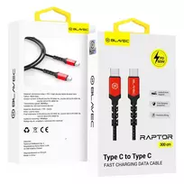 Blavec Cable Raptor braided - Type C to Type C - PD 60W 3A 3 metres Apple CarPlay/Android Auto (CRA-CC3BR30) black-red