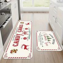 1Pcs Anti Fatigue Kitchen Rugs RElk Christmas Tree Print Waterproof Non-Slip Thick Cushioned Kitchen Mat Heavy Duty Comfort Standing Mat for Kitchen 40*60cm