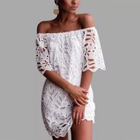2026 Cross-Border European & American Lace Mid-Sleeve Tube Top Dress - Spring/Summer Fashion Short Skirt XL