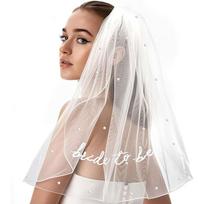 Bride to Be Bridal Veil Elegant White Lace Wedding Veiling Headpiece with Faux Pearl Decor for Weddings and Bachelorette Parties