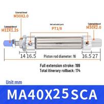 AirTAC nerūdijančio plieno mini pneumatinis cilindras MA40 serija 40x25 SCA
