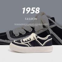 Hong Kong style chic super fire thick sole square head canvas shoes women 2025 new Internet celebrity height increase versatile sports and leisure sho 35 juoda