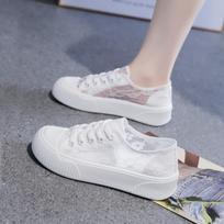 Summer Women Lace Casual Shoes Woman Mesh Breathable Sneakers Flats Comfort Shallow Platform Floral Loafers Walking Black Shoes 35