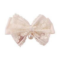 Hair Tie Ribbon Lace Bowknot Decor Imitation Pearl Pendant High Elastic Rubber