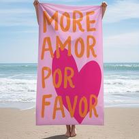Soft Beach Towel Pink Heart More Amor Por Favor Print Perfect Gift for Travel Fitness Spa Unisex Beach Essential Modern Style 40X60CM