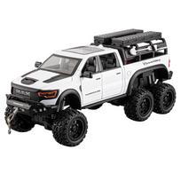 1:24 Dodge Mammoth RAM 1000 TRX 6x6 Pickup Metal Alloy Diecast Model Car Children's Toy Car With Light Collections Gifts Friend gray