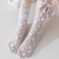 2pairs Women's Harajuku Ultra-thin Transparent Floral Lace Socks Sweet Mesh Fishnet Socks Soft Summer Japanese Middle Tube Socks