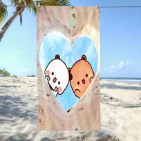 Cute Bubu Dudu Panda Bear Large Beach Towel Summer Towel Kawaii Heart Sand Hole Pool Towel Oversized Microfiber Bath Towel Mat 50x100cm beige