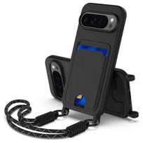 Aukščiausios kokybės dirželis Minkštas skysto silikono telefono dėklas Google Pixel 10 9 Pro XL atsparus smūgiams su piniginės kortelių laikikliu Apsauginis dangtelis Google Pixel 9 juoda