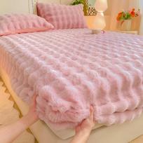 Burbuliuko triušio pliušinis flanelinis pledų komplektas: Storas pieninis aksomas, viengulis užvalkalas ir čiužinio užvalkalas, 3 dalių patalynės komplektas Pillowcase 48*74 cm /pair