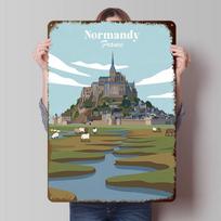 Normandy France Poster Customized Vintage Metal Signs Wall Art Retro Tin Plaque for Home Decor Living Room Decoration At Home 20x30cm（7.8x11.8inch）