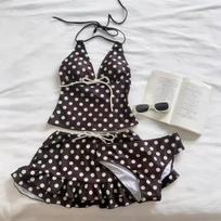 Retro Polka Dot Off-Shoulder Bikini with Skirt Style M (80-95 cm)