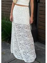 Women's A-line White Lace Midi Skirt - Spring French Temperament, High Waist, Peplum Design Medium