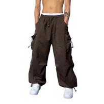 Men Baggy Cargo Pants Solid Color Parachute Pants Loose Fit Jogger Trousers with Side Pockets for Street Outdoor Sports XXXXL