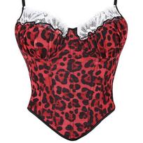 Red Leopard Print Corset Top with Lace Trim Spaghetti Straps Sweetheart Neckline Boned Bustier for Women S