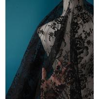 Big Brand Same French  Eyelash Lace Fabric Wedding Dress Dress Clothes Fabric Tablecloth Curtain Accessories Black and White 1.5M&1M