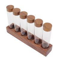 Coffee Bean Storage Tubes with Walnut Wood Stand Lid Glass Cellars Single Dose Coffee Bean Container for Kitchen Single Row 6 Holes