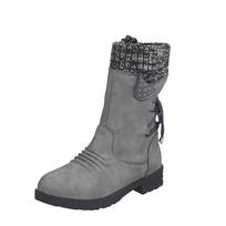 Autumn foreign trade new low-heeled round head side zipper medium boots women's European and American 43 large size wool mouth lace-up knight boots 36