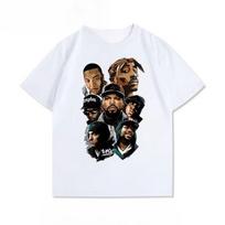 West Coast Rap Eminem 2PAC Dog Brother Rock Hip Hop  Cotton Short Sleeve TShirt Mens and Womens Casual Cotton Top S black