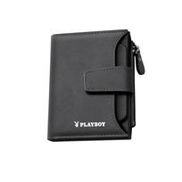 PLAYBOY Men's Vertical Short Wallet, Multifunctional Card Holder, Large Capacity, Black juoda