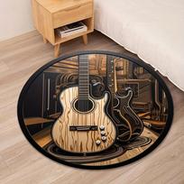 Guitar Wood Grain Art Round Rug Flannel Music Lover Gift for Studio Bedroom Living Room Musical Instrument Themed Decor 60cm
