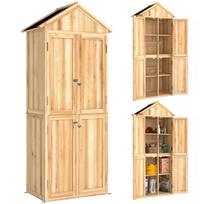 Wooden Garden Cabinet Tool Shed Outdoor Storage Peaked Asphalt Roof 82x50x190cm Natural Wood 82 x 50 x 190 cm