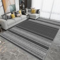 Bohemian Black White Geometric Stripe Area Rug Non-Slip Floor Mat for Living Room Bedroom Neutral Tribal Home Decor 40X60CM
