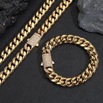 Europos ir Amerikos Nerūdijančio Plieno Papuošalai Cirkonis Spyruoklinis Užsegimas Kubietiška Grandinėlė Titano Plieno Karoliai Hip Hop Asmenybė Vyriški Karoliai Chain Width8MM-17cm