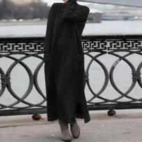 Autumn Loose, Large-sized Knitted Lace Long Dress with Fleece Sweatshirt Casual Dress S